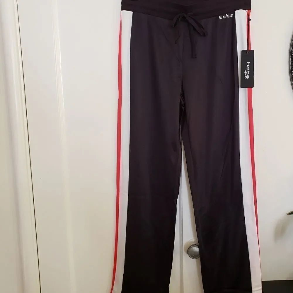 Bebe Tricot Striped Logo Bootcut Fitness Pants